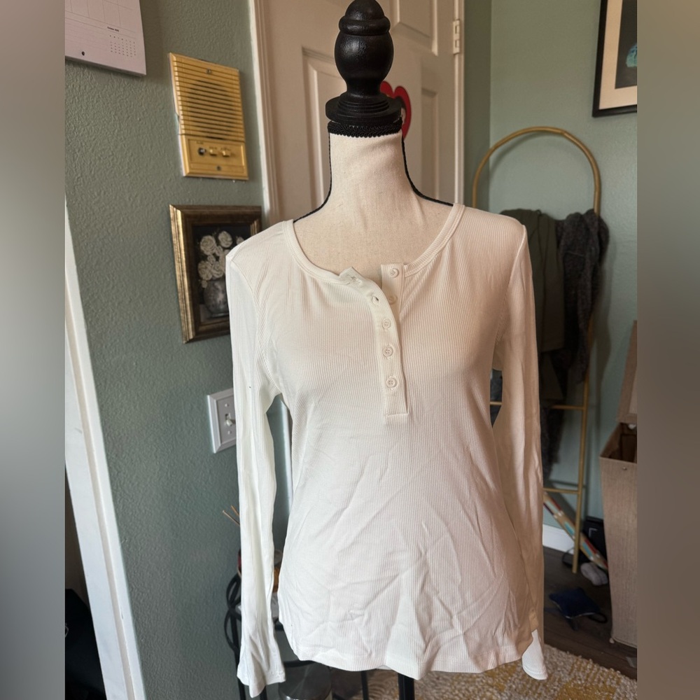 White Long Sleeve Henley Top
